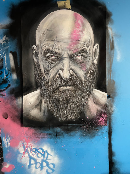 A1 ORIGINAL GOD OF WAR Kratos Mixed Media