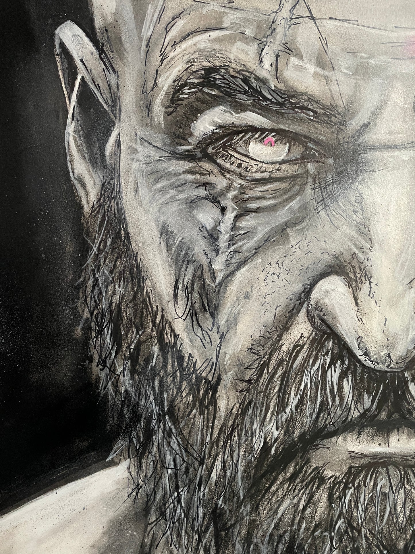 A1 ORIGINAL GOD OF WAR Kratos Mixed Media (FRAMED)