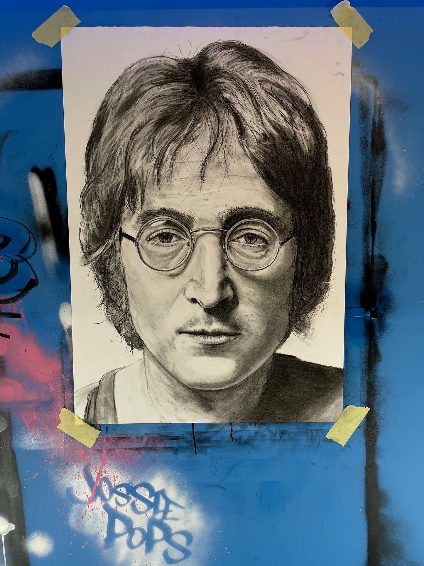 A4 John Lennon The Beatles Charcoal Print