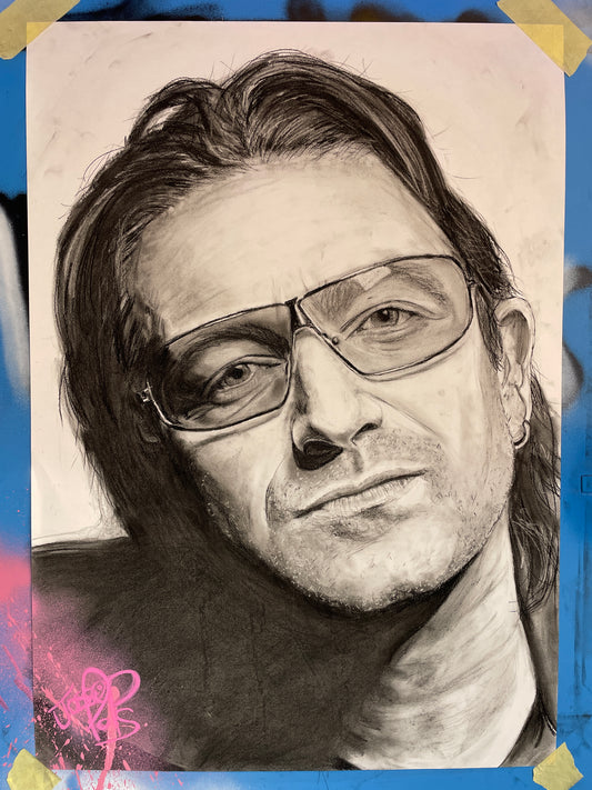 A4 Bono U2 Charcoal Print