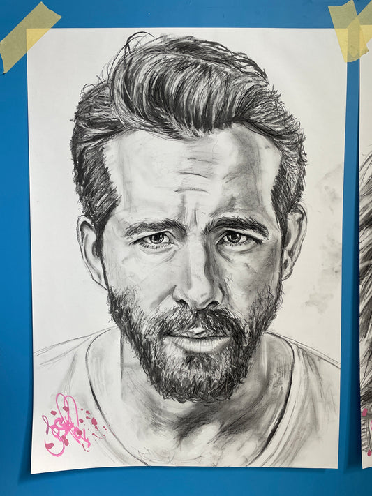 A4 Ryan Reynolds Charcoal Print