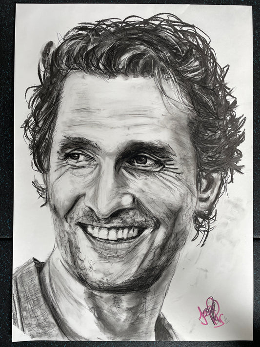 A4 Matthew McConaughey Charcoal Print