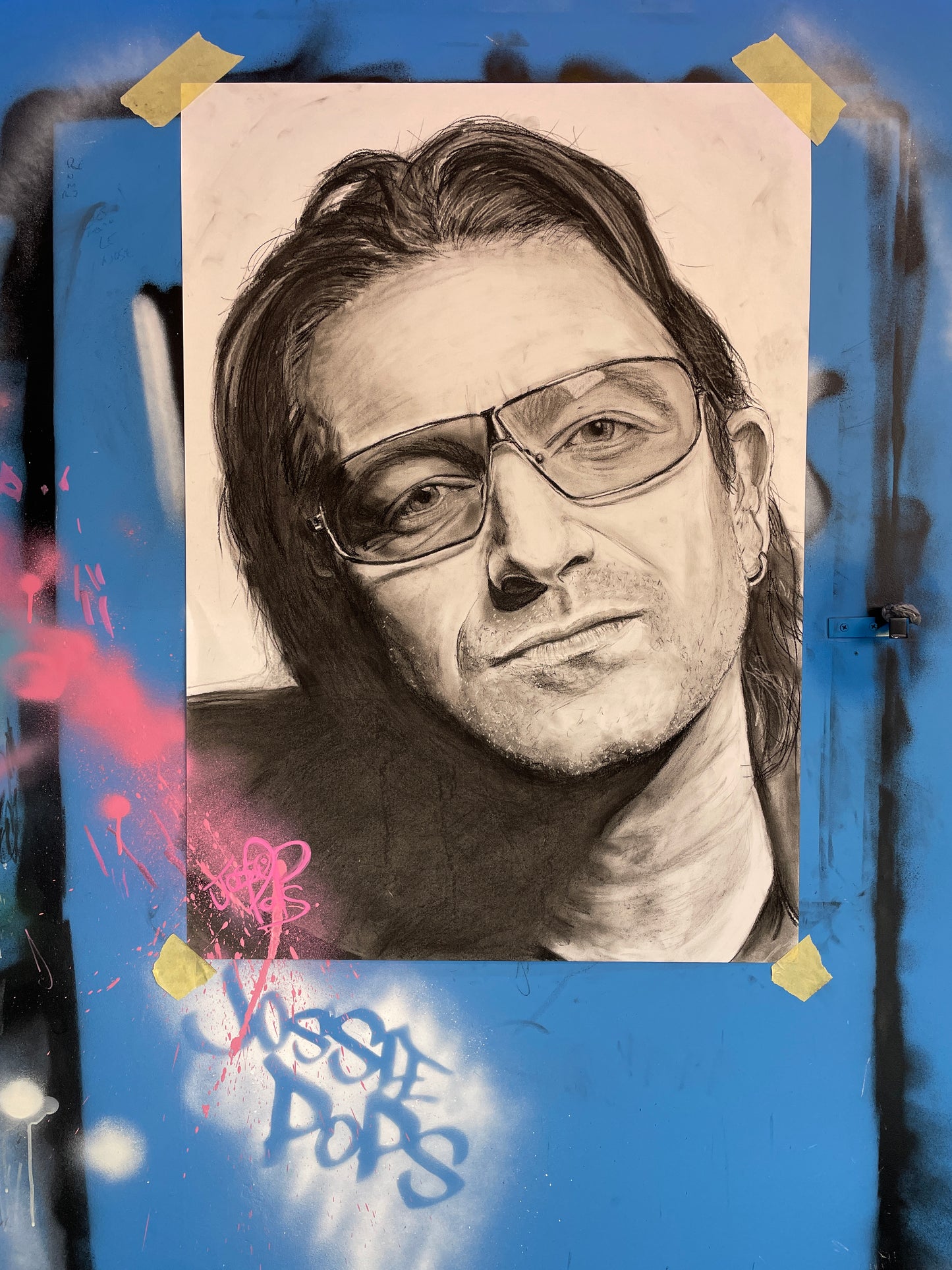 A4 Bono U2 Charcoal Print