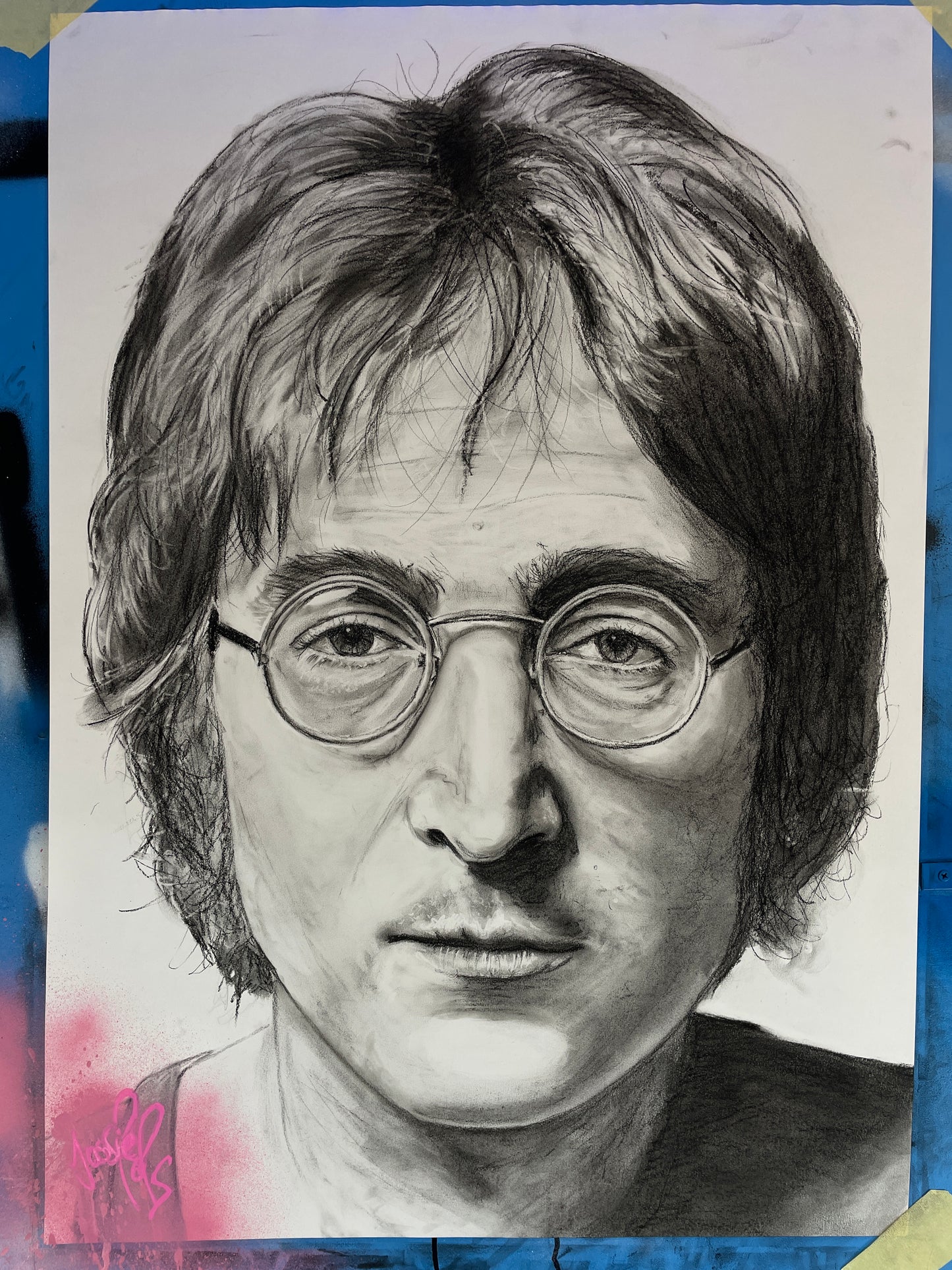 A4 John Lennon The Beatles Charcoal Print